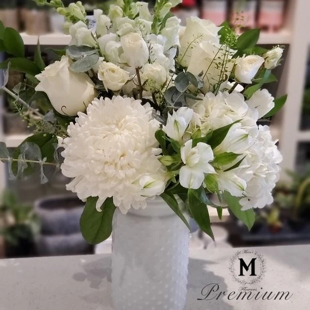 White Love Arrangement In A Vase (Seasonal Flowers) - Image 3