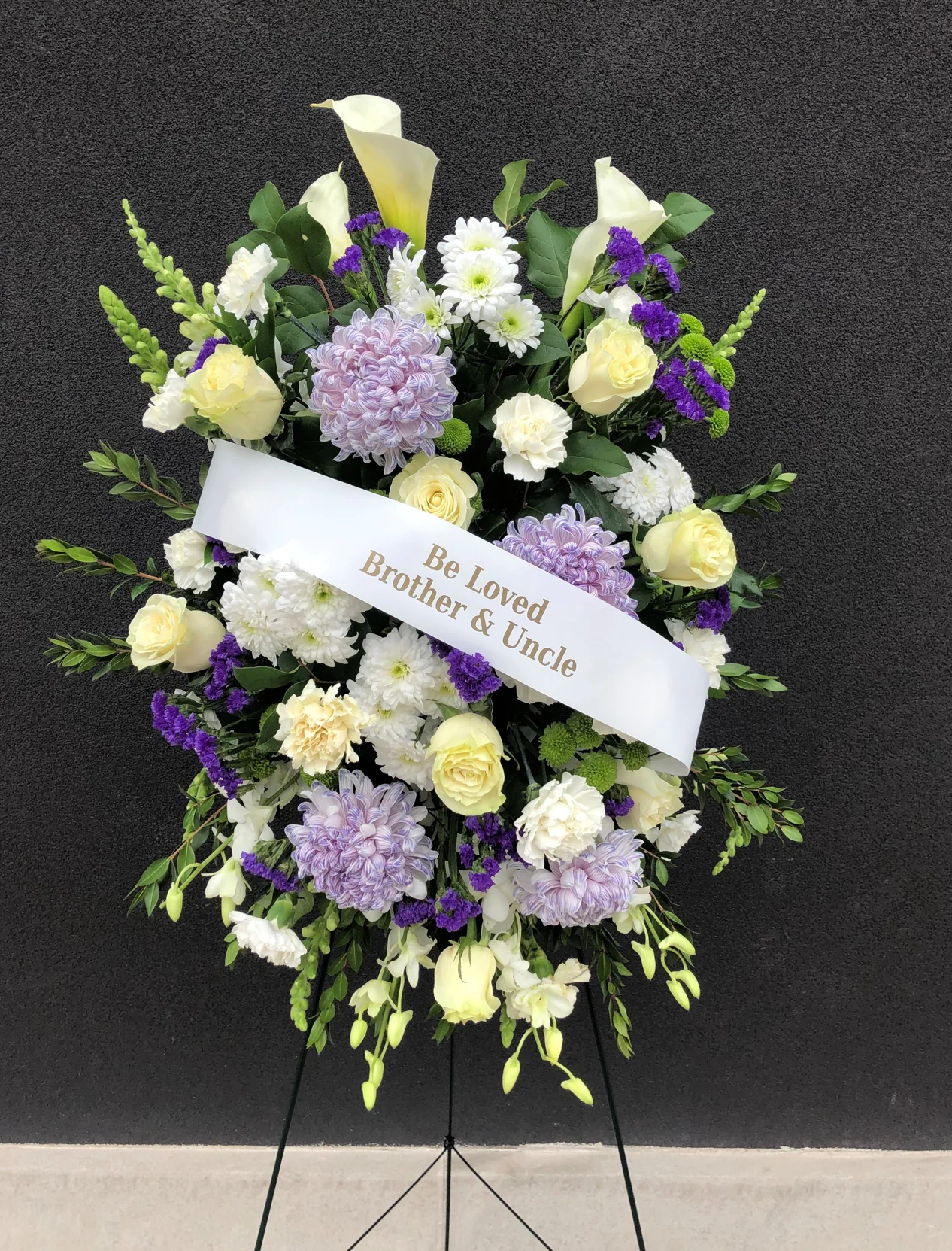 White & Purple Standing Funeral Spray - Image 3