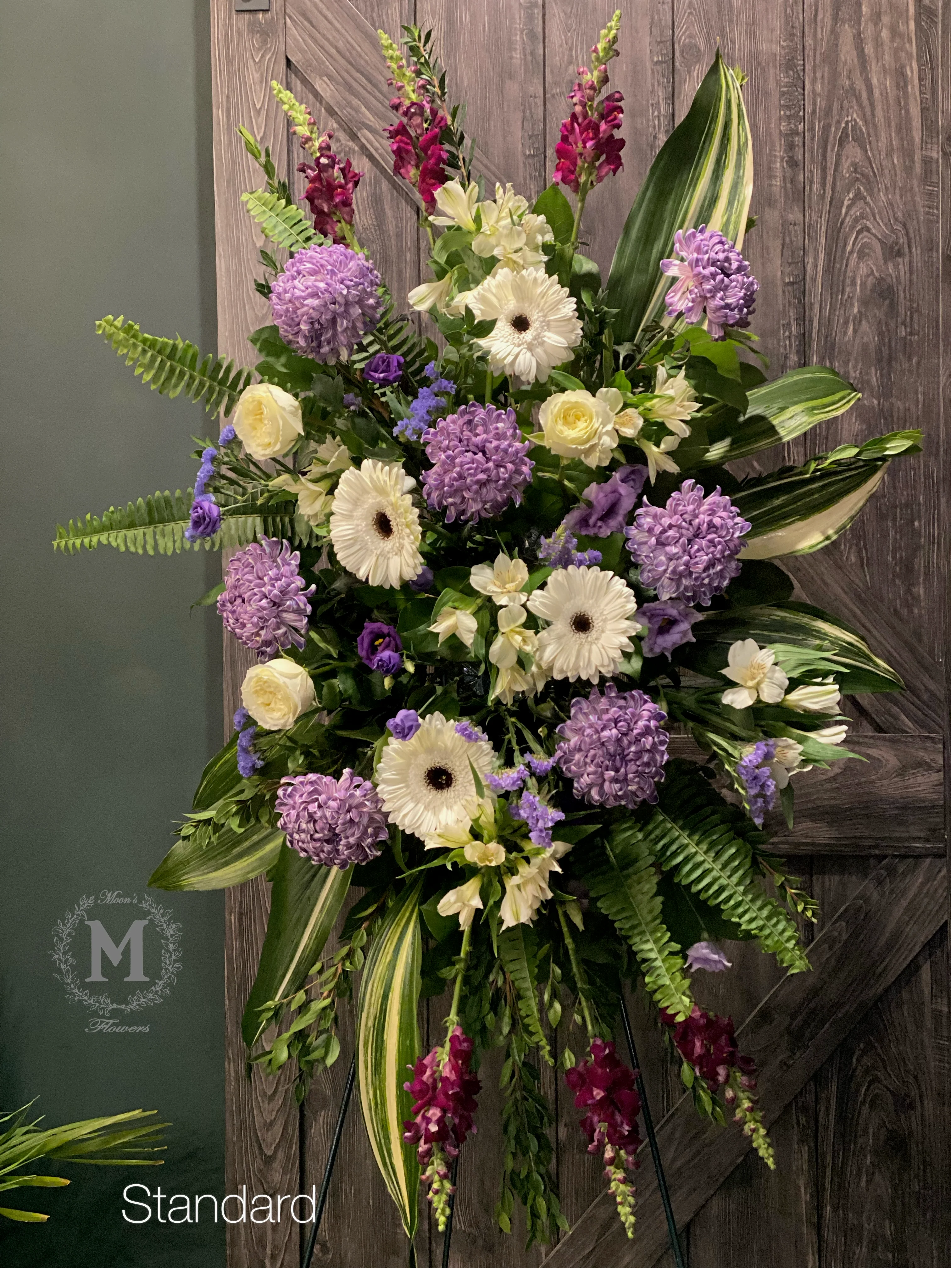 White & Purple Standing Funeral Spray - Image 4