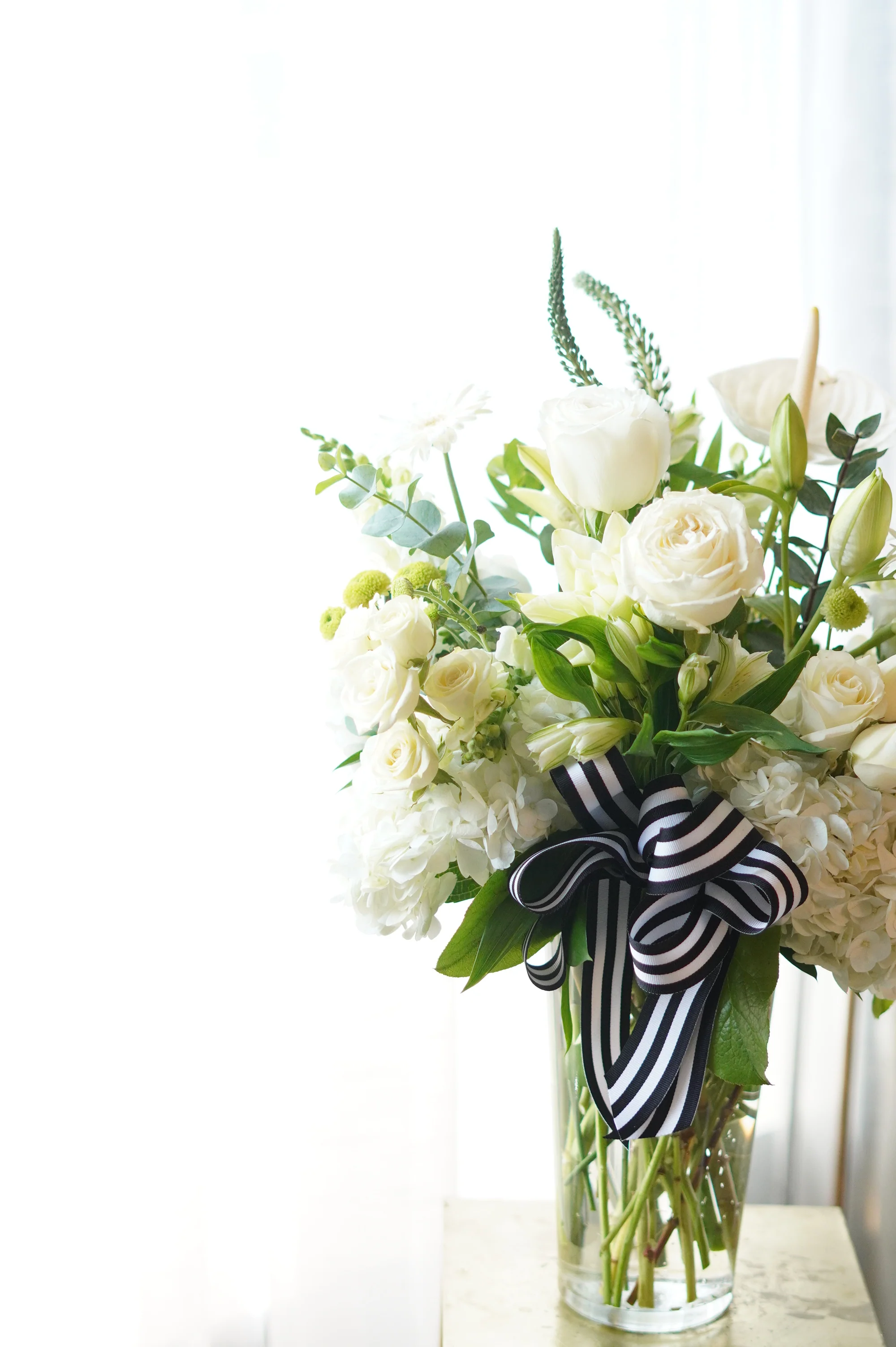 White Sympathy Flowers Vase Arrangement - Image 3